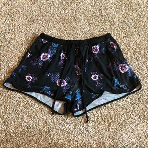 Black Shorts w/ Purple & Blue Flower Design